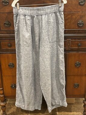 Sigrid Olsen Washed Denim Linen Blend Wide-Leg Pull-On Pants